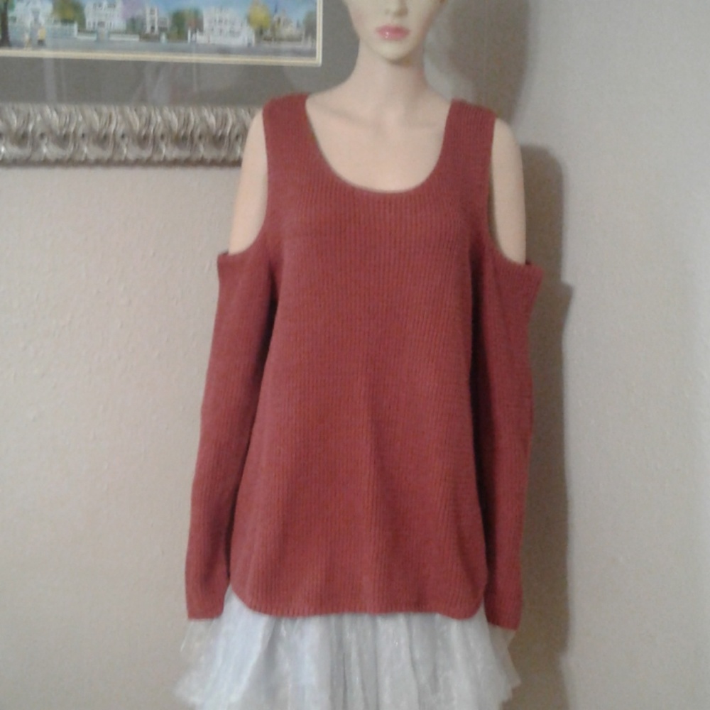 Knox Rose Warm Rust Cold Shoulder Sweater Size 1X
